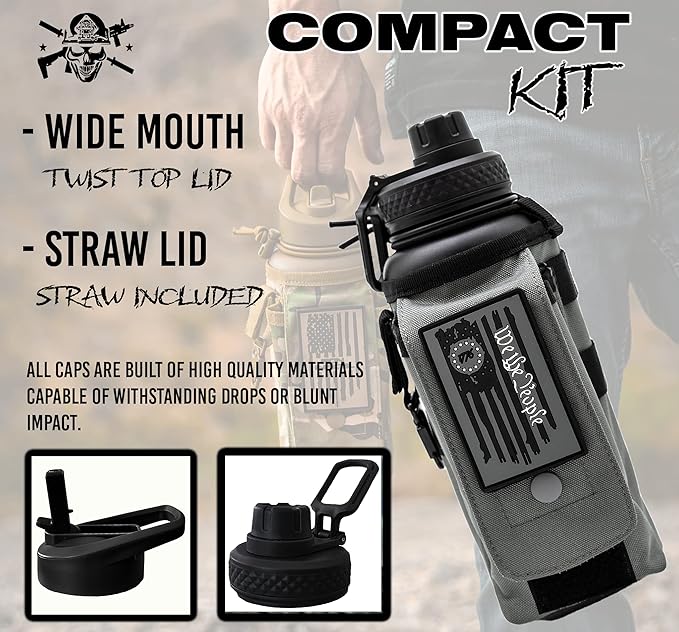 Iron Infidel Battle Bottle - 32 Oz Insulated Water Bottle with Straw Lid & Chug Cap, Stainless Steel Metal Tactical Flask with Rugged, Removable Sleeve for Keys & Phone or Wallet (Betsy Ross 1 Liter)-FlexoryFit