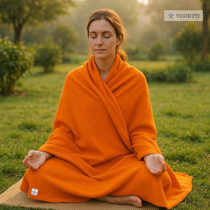 Yogikuti Iyengar Cotton Yoga Blanket Set of One – Thick Handwoven Yoga Blankets for Restorative Yoga, Meditation & Pranayama – Premium Cotton Yoga Blanket for Support & Comfort in Pranayama (Orange)-FlexoryFit
