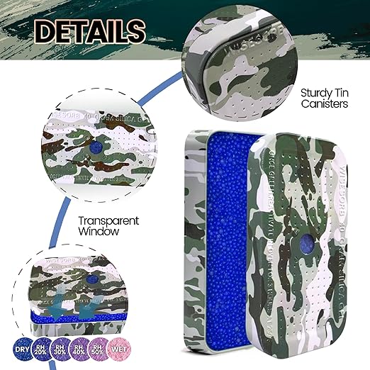 5 Packs Gun Safe Dehumidifier 40 Gram Reusable Indicating Silica Gel Desiccant Canister- Camouflage Rechargeable Humidity Moisture Absorbs for Car Closet Cabinet Storage Box