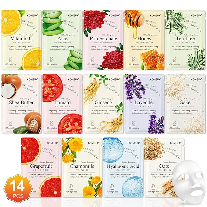 14 Pack Sheet Face Masks Skincare for All Skin Types, Hydrating Face Masks Suitable for Sensitive Skin, Bulk Facial Mask Set for Women Skin Care, Face Mask Gifts Set for Face Spa-FlexoryFit