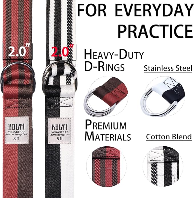 Yoga Exercise Adjustable Straps 8FT with Durable D-Ring for Pilates & Gym Workouts | Hold Poses, Stretch, Improve Flexibility & Maintain Balance-FlexoryFit