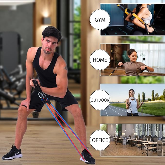 Resistance Bands with Handles for Working Out Women and Men, Exercise Bands with Door Anchor, Stretch Bands for Home Workouts, Simple Guide Included-FlexoryFit