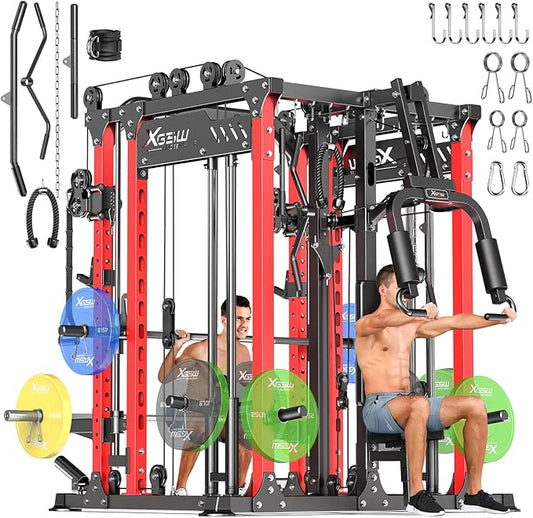 Power Cage,1600lbs Multi-Function Power Rack with Adjustable Cable Crossover System and More Training Attachment, Weight Cage for Home Gym-FlexoryFit