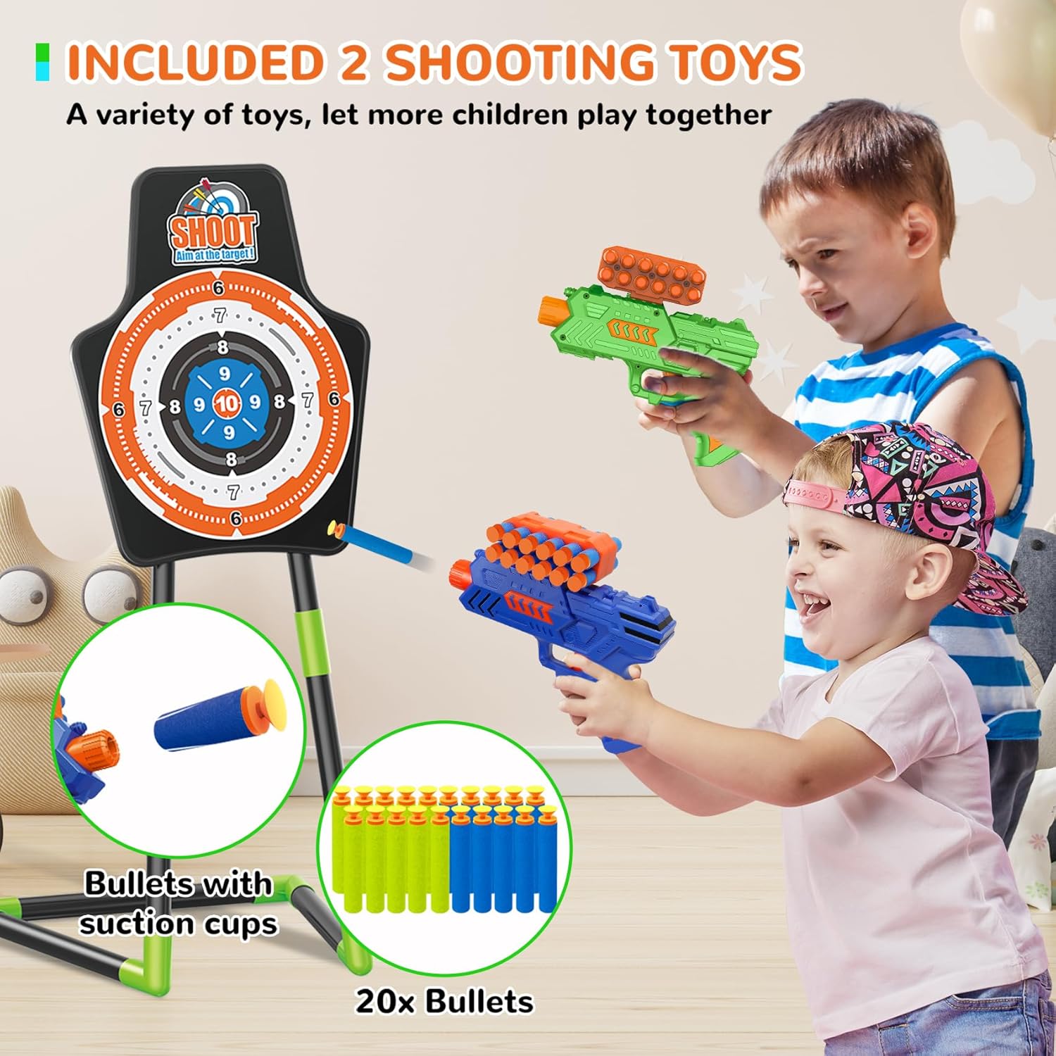 GMAOPHY Bow and Arrow for 5 6 7 8 9 10 11+ Year Old Boys, Birthday Gift for Kids, Indoor Outdoor Activity Toys, 2 Pack LED Light Up Archery Toy with 20 Suction Cup Arrows, Standing Target, 2 Quiver