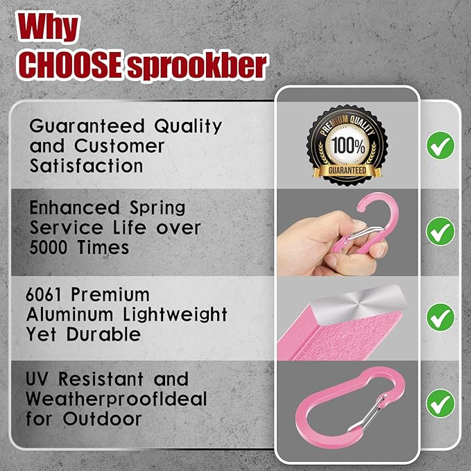 sprookber 3.2 Inch Aluminum Carabiner Clips D Ring, Caribeaner Spring Snap Hook with Keychain for Camping, Hiking, Gym & Outdoor Gear, Set of 10