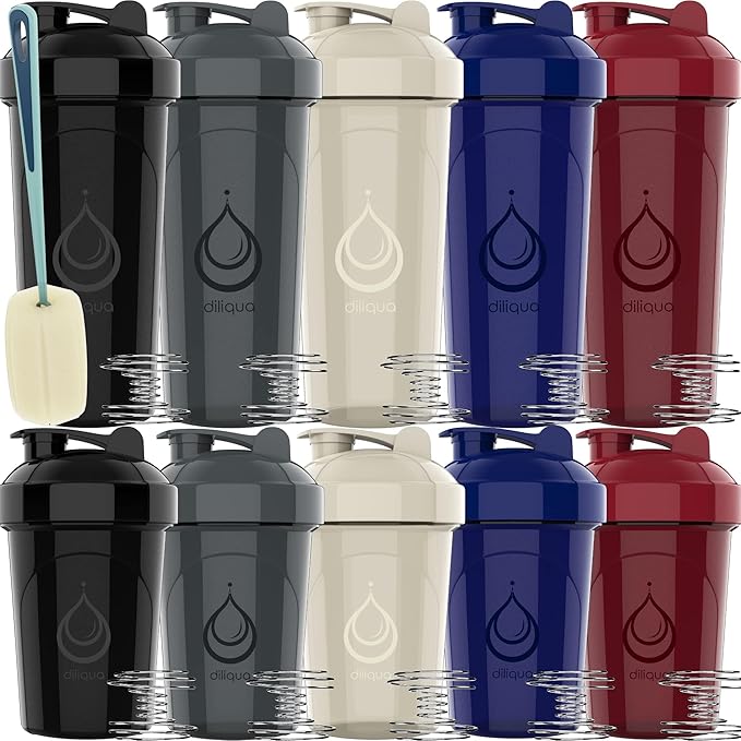 10 PACK- Shaker Bottles with Wire Whisks for Protein Mixes | Leakproof Blender Shaker Bottle Pack | BPA-Free & Dishwasher Safe | Large 28oz & Small 20oz shaker bottle | Shaker Cups for shakes-FlexoryFit