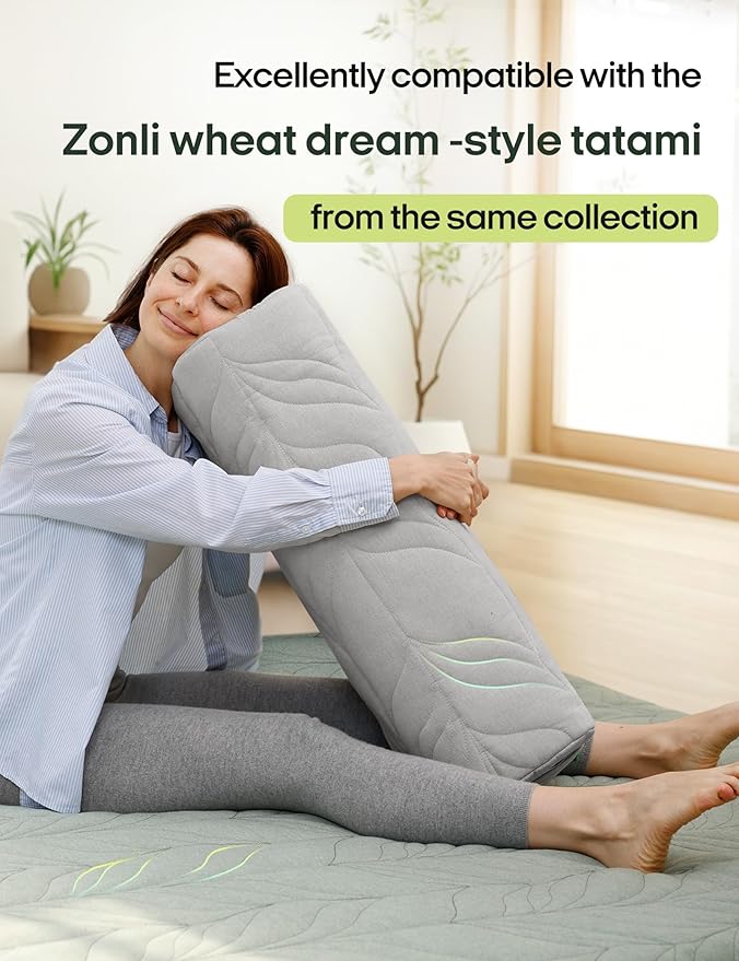 Zonli Yoga Bolster Pillow for Meditation & Restorative Yoga - Rectangular Support Cushion with Removable Cotton Cover & Carry Handle, 26"x11"x7"-FlexoryFit