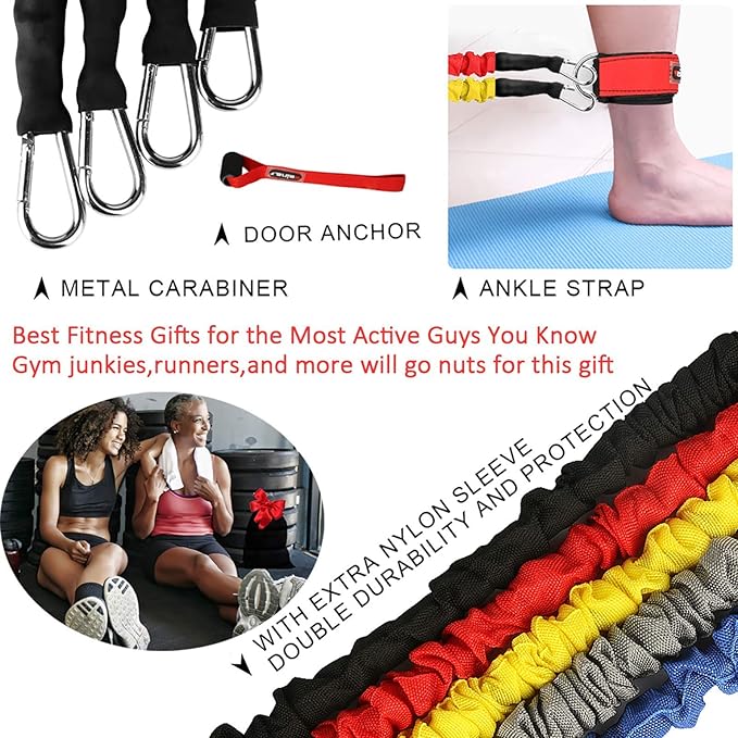 Resistance Bands, 15 Pieces Exercise Elastic Bands Set, 20lbs to 40lbs Resistance Tubes with Heavy Duty Protective Nylon Sleeves Anti-Snap for Fitness SUPALAK-FlexoryFit