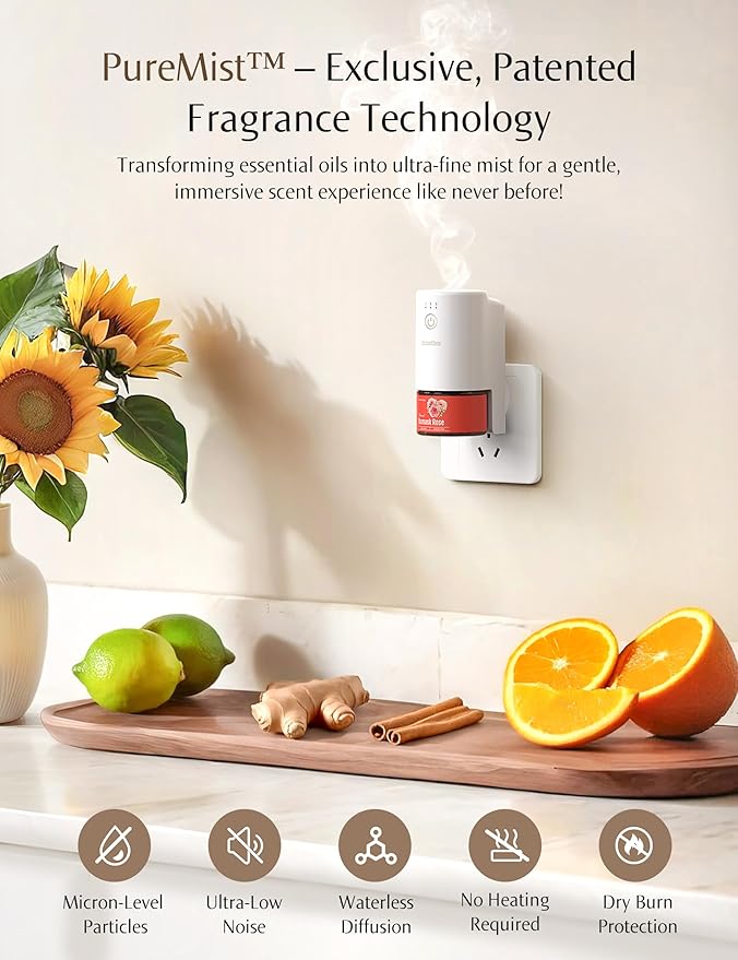 SF101S Smart Wi-Fi Waterless Ultrasonic Essential Oil Diffuser–100% Plant-Based,120-Day Natural Air Freshener & Aromatherapy Scent Diffuser Covers 99㎡ for Home,Hotel-Damask Rose