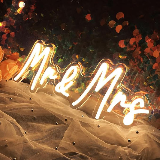 Mr&Mrs LED Neon Sign Wedding & Reception Decor Illuminating Wall Art New Couples Gift Cool LED Sign with 5V Power Supply-FlexoryFit