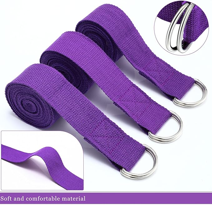 6 Pcs Yoga Strap for Stretching 8 Ft Yoga Exercise Adjustable Straps Bands with Safe Adjustable D Ring Buckle for Pilates Gym Workouts Fitness Improves Sitting Posture-FlexoryFit