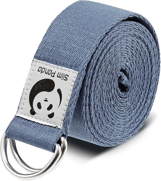 Slim Panda Yoga Strap for Stretching,Cotton Yoga Strap with Adjustable D-Ring Buckle,Non-Elastic Yoga Belt for Pilates,Gym Workouts,Physical Therapy,Improve Flexibility-FlexoryFit