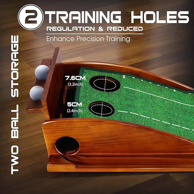 Golf Putting Mat with Ball Return, Indoor Putting Green Training Equipment for Home Office, Mini Golf Practice Aid, Portable Golf Training Mat for Men & Women