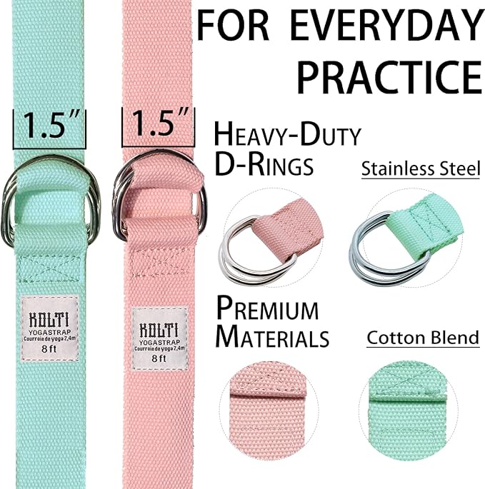 Yoga Exercise Adjustable Straps 8FT with Durable D-Ring for Pilates & Gym Workouts | Hold Poses, Stretch, Improve Flexibility & Maintain Balance-FlexoryFit