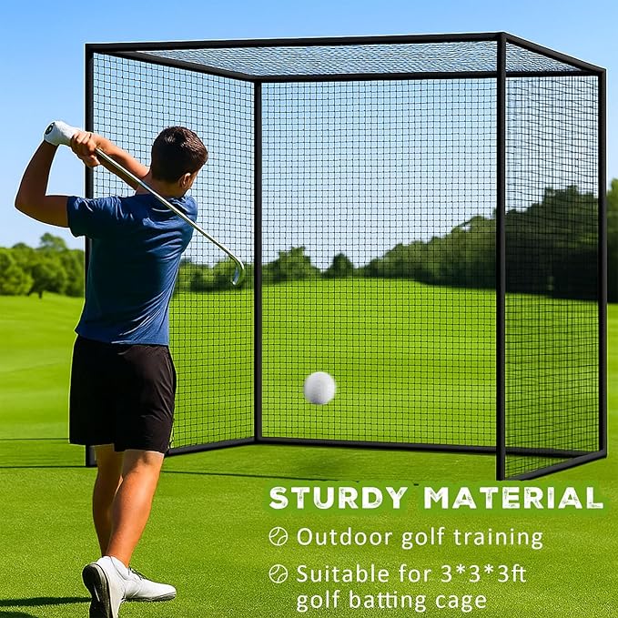 Soulchen 10 Feet Golf Batting Cage Netting Golf Practice Hitting Nets with 12 Spring Snaps 1 Storage Bag 4 Clips 1 Quick Installation Tool 1 Rope for Indoor, Outdoor & Backyard Practicing