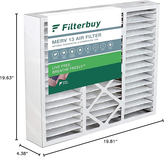 Filterbuy 20x20x5 Air Filter MERV 13 Optimal Defense (1-Pack), Pleated HVAC AC Furnace Air Filters Replacement for Honeywell FC100A1011, Lennox X0585 & More (Actual Size: 19.63 x 19.88 x 4.38 Inches)