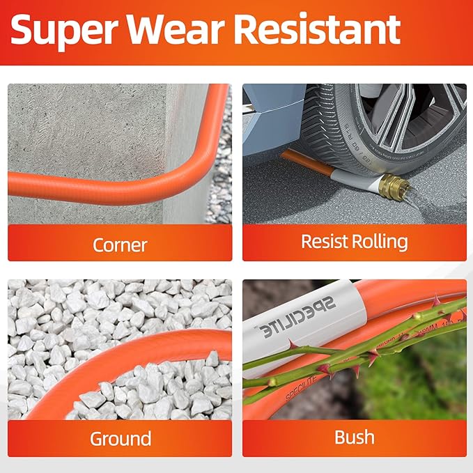 Garden Water Hose 25 ft x 5/8 in Heavy Duty, Flexible and Lightweight, Burst 600 psi, Kink-less Hybrid Rubber Pipe for Backyard, 3/4'' Brass Fittings, Orange