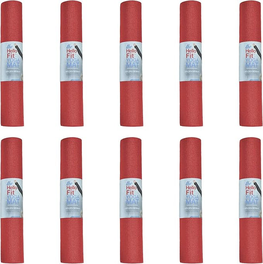 Hello Fit 10-Pack Yoga Mat, 68" x 24" Non Slip Exercise Mat, 4mm Thick Gym Mat for Fitness and Stretching, Bulk Non Toxic Yoga Mats for Schools and Studios-FlexoryFit