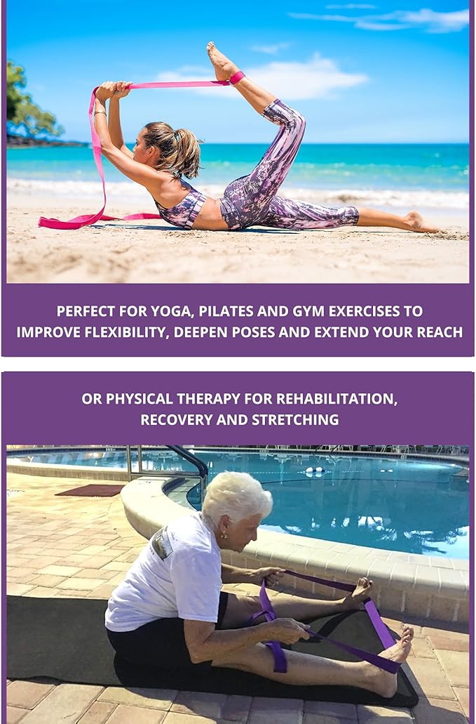 Clever Yoga - 8 ft Yoga Strap for Exercise & Physical Therapy, Leg Stretching Strap Yoga Accessories & Stretching Equipment, Leg Stretcher for Women & Men, Home Workout Essentials-FlexoryFit
