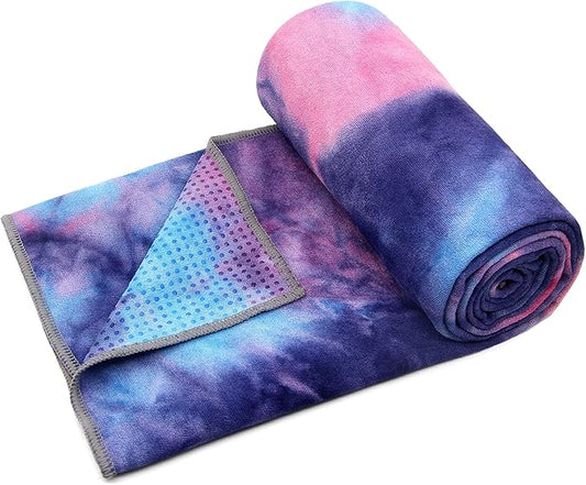 Eunzel Yoga Towel,Hot Yoga Mat Towel with Grip Dots Sweat Absorbent Non-Slip for Hot Yoga, Pilates and Workout 24" x72", Purple & Blue-FlexoryFit