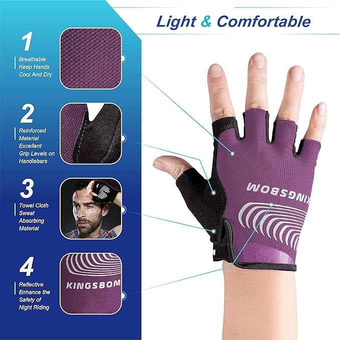KINGSBOM Breathable Cycling Gloves, Shock-Absorbing Bike Gloves with Light Silicone Gel Pad, Anti-Slip Bicycle Gloves for Men and Women-FlexoryFit