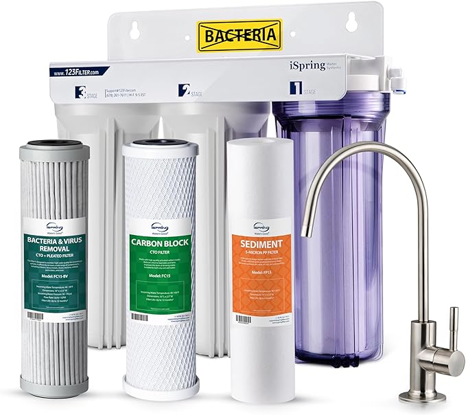 iSpring US31-BV Under Sink 3-Stage Water Filtration System for Drinking, Reduce Bacteria and Viruses, SGS-Tested Water Filter, High Capacity Water Filter System with Faucet