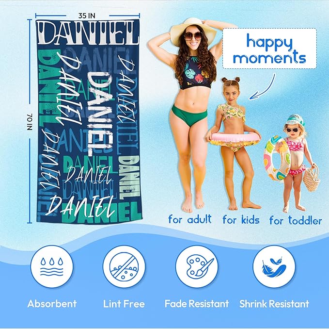 JML Personalized Beach Towel with Name, Custom Beach Towel with Name, Customized Microfiber Pool Towel, Quick Dry & Absorbent Swim Towel for Adult,Anniversary, Birthday, Summer Holiday,Vacation-FlexoryFit