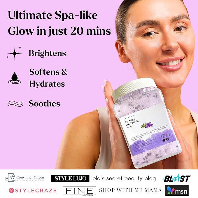 Jelly Face Mask for Facials - Lavender Hydrating, Brightening & Nourishing Jelly Mask with Free Jade Roller & Spatula | Professional Hydrojelly Masks | Vajacial Jelly Mask | 23 Oz Jar Skin Care-FlexoryFit