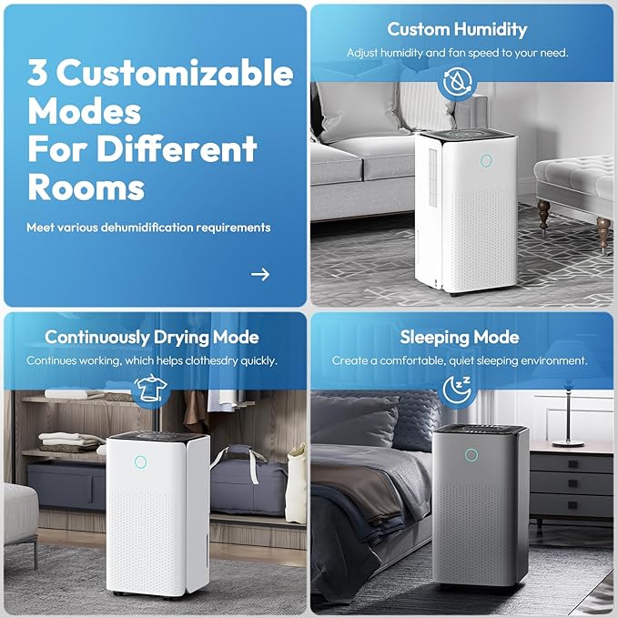 2000 Sq.ft Dehumidifier for Basement, LUKO 30 Pint Dehumidifier with Drain Hose for Continuous Drainage, Intelligent Humidity Control Panel and 24H Timer, 3 Modes, Child Lock, Auto Defrost