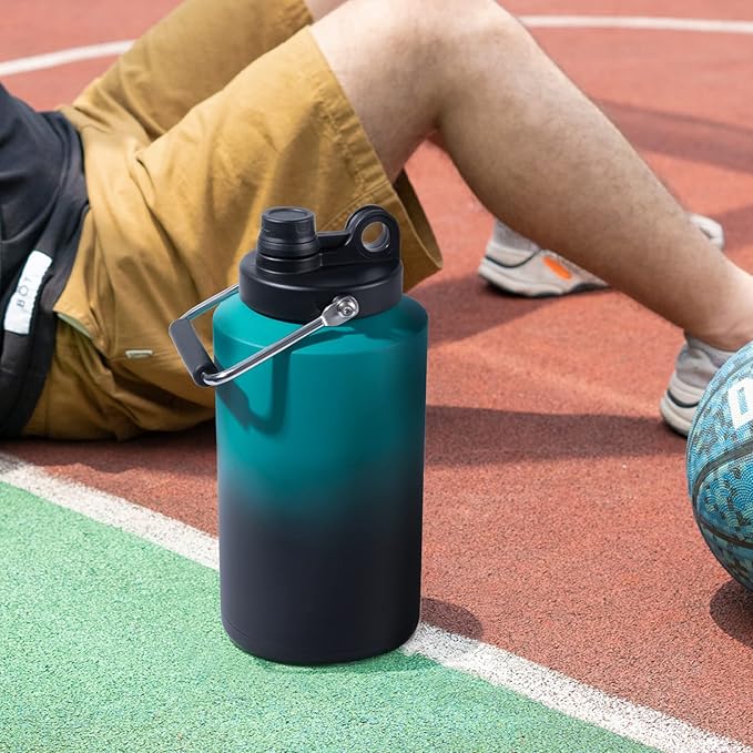 Kerilyn Insulated Gallon Jug with Handle, One Gallon, 128oz Stainless Steel, Large Double Vacuum Water Bottle for Hot & Cold Drinks, Wide Mouth, Sweat Proof, Great for Travel, Camping, Blue Gradient-FlexoryFit