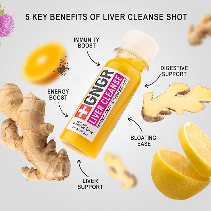 '+GNGR Liver Cleanse Shot, Cold-Pressed Ginger Shot with Milk Thistle, Dandelion Root, Turmeric Root, Immunity Shot for all natural Liver Support, Detox, Immunity, Digestion, Cleanse (2 Oz, Pack of 12)-FlexoryFit