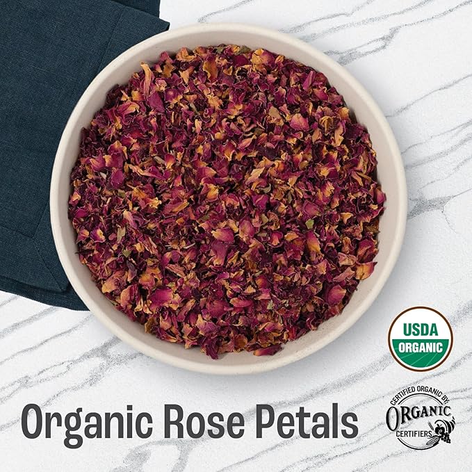J MAC BOTANICALS Organic Rose Petals, (16 oz - Bulk 1 Pound) Certified USDA Organic, edible, culinary grade dry rose petals, rose petals for herbal tea, cooking and crafts-FlexoryFit