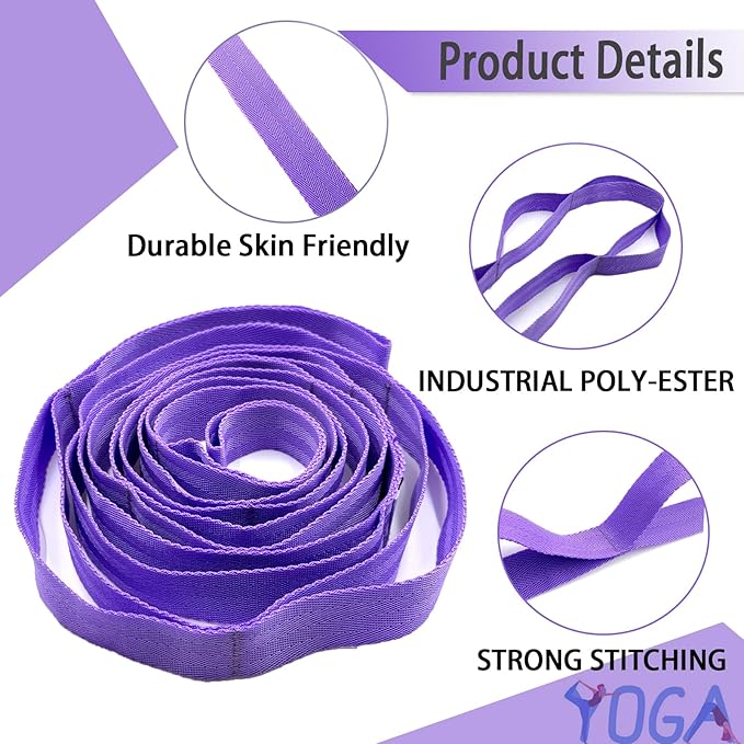 Stretching Strap Yoga Strap with Loops, Stretch Straps for Physical Therapy, Non-Elastic Exercise Strap for Pilates, Dance and Gymnastics with Workout Guide-FlexoryFit