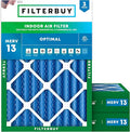 Filterbuy 20x25x4 Air Filter MERV 13 (MPR 1900) Health Defense Replacement (3-Pack), Electrostatic Pleated HVAC AC Furnace Filters, Made in USA (Actual Size: 19.50 x 24.50 x 3.63)