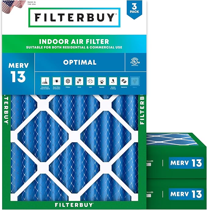 Filterbuy 20x25x4 Air Filter MERV 13 (MPR 1900) Health Defense Replacement (3-Pack), Electrostatic Pleated HVAC AC Furnace Filters, Made in USA (Actual Size: 19.50 x 24.50 x 3.63)