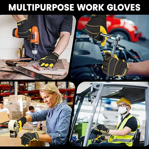 JUMPHIGH Safety Work Gloves, Men's Utility Mechanic Working Gloves for All Purpose, Touchscreen Compatible, Flexible Breathable Fit, Knuckles & Palm-FlexoryFit