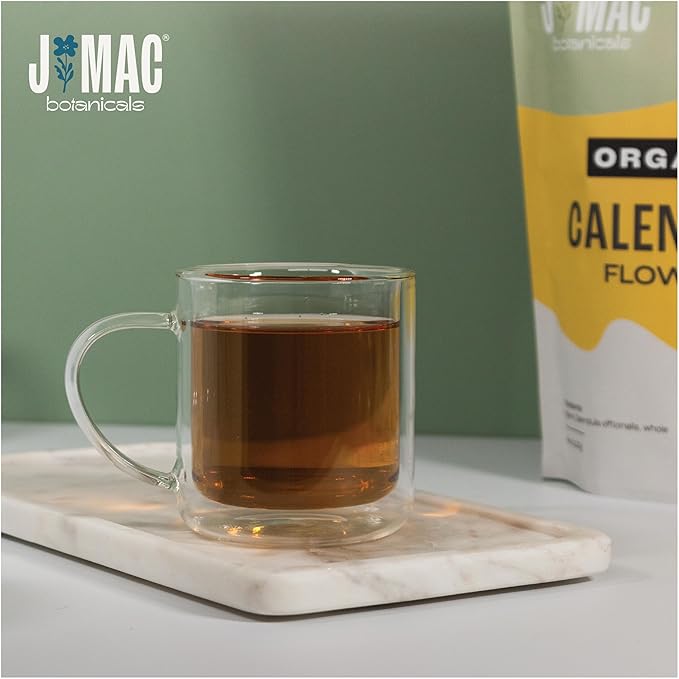 J Mac Botanicals, Organic Calendula Flower (4 ounce), whole dried flowers and petals, loose leaf tea, marigold flower, USDA Certified Organic. Great for loose leaf teas, cocktail bombs, salve-FlexoryFit