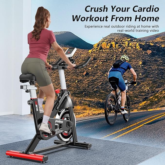 POOBOO Exercise Bike, Stationary Bike for Home Gym, Indoor Cycling Bike w/Comfortable Seat Cushion & Tablet Mount, Silent Belt Drive Indoor Bike for Cardio Workout-FlexoryFit