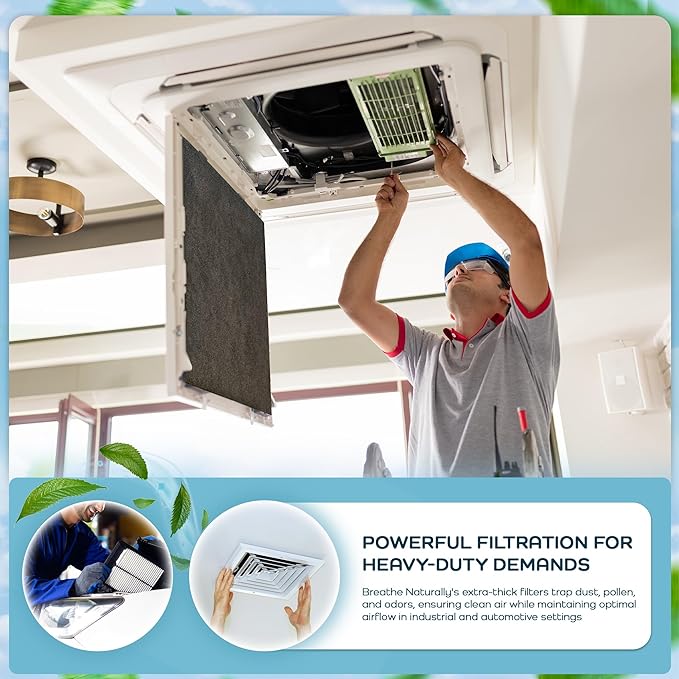 Breathe Naturally Universal 10x48 Cut-to-Fit Activated Carbon Filter (4 Pack) Charcoal Air Filter Sheet for Air Purifiers