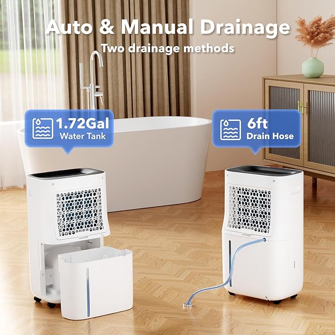 4500 Sq.Ft Smart Dehumidifier for Home, Max 80 Pint/D(Standard 53 Pint/D) Efficient Dehumidifier with Drain Hose, Intelligent Humidity, Timer, 1.71-Gallon Water Tank, for Basement, Bedroom, Bathroom