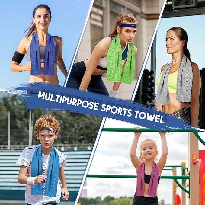 Cooling Towels 20 Pack, 40"x 12" Cooling Rags Neck Wraps for Sports with Carrying Pouch, Gym Cooling Neck Towels for Hor Weather, Sweat, Fitness, Travel-FlexoryFit