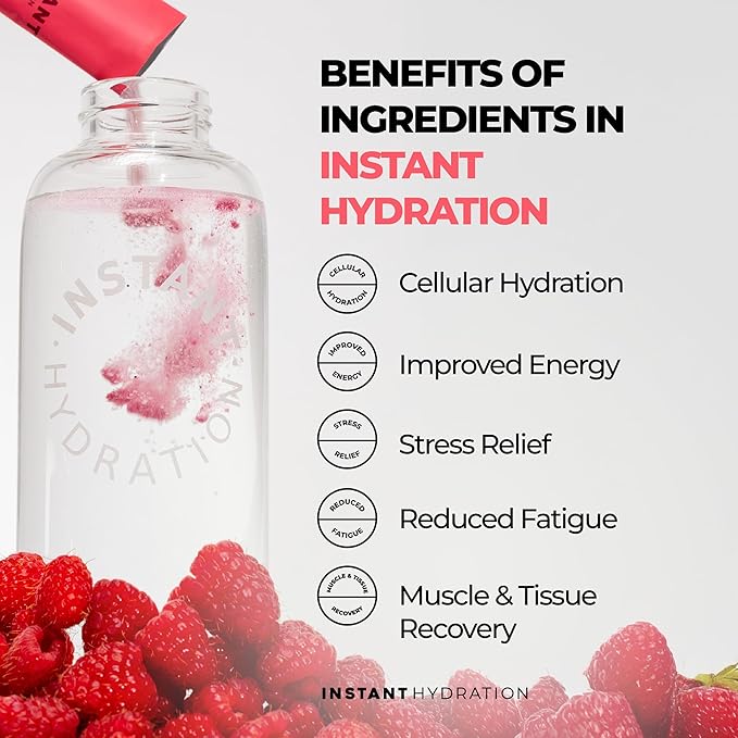 Instant Hydration Electrolytes Powder Packets - Raspberry Electrolyte Drink Mix - Zero Sugar - Keto, Vegan, Gluten-Free, Non-GMO - Boost Recovery, Brain Health, Muscle & Tissue Support- 30 Sticks-FlexoryFit