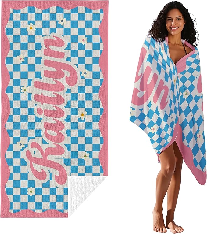 JML Personalized Beach Towel with Name, Custom Flower Beach Towel, Customized Microfiber Pool Towel, Quick Dry & Absorbent Swim Towel for Adult,Mother's Day, Birthday, Summer Holiday,Vacation-FlexoryFit