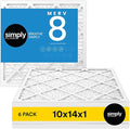 Simply 10x14x1 Air Filter, Merv 8, MPR 600, 6 Pack, For Home AC Furnace & HVAC (Actual Size: 9.75"x13.75"x0.75") DUST, Pet, & Allergy Control