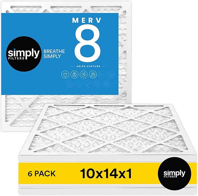 Simply 10x14x1 Air Filter, Merv 8, MPR 600, 6 Pack, For Home AC Furnace & HVAC (Actual Size: 9.75"x13.75"x0.75") DUST, Pet, & Allergy Control