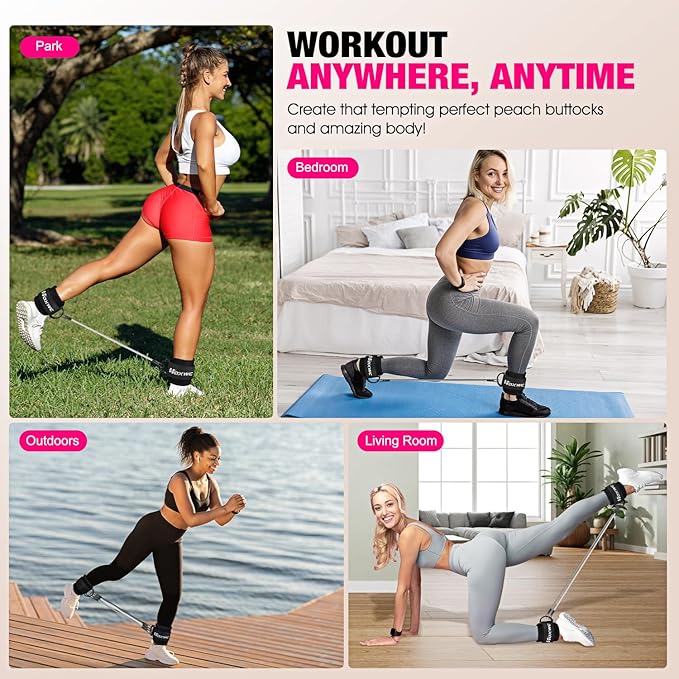 Ankle Resistance Bands with Cuffs, Ankle Bands for Working Out, Ankle Resistance Band for Leg, Booty Workout Equipment for Kickbacks Hip Fitness Training, Exercise Bands for Butt Lift Women-FlexoryFit