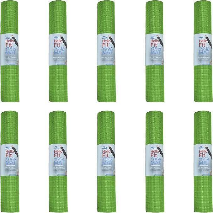 Hello Fit 10-Pack Yoga Mat, 68" x 24" Non Slip Exercise Mat, 4mm Thick Gym Mat for Fitness and Stretching, Bulk Non Toxic Yoga Mats for Schools and Studios-FlexoryFit