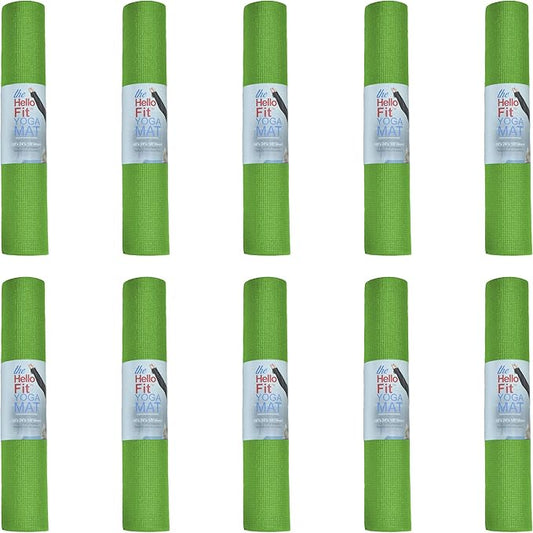Hello Fit 10-Pack Yoga Mat, 68" x 24" Non Slip Exercise Mat, 4mm Thick Gym Mat for Fitness and Stretching, Bulk Non Toxic Yoga Mats for Schools and Studios-FlexoryFit