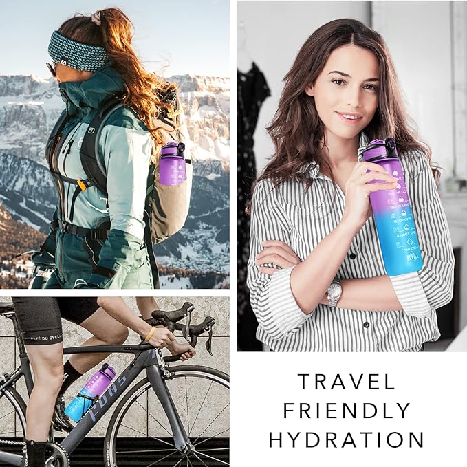 Hyeta 32 oz Water Bottles with Times to Drink and Straw, Motivational Water Bottle with Time Marker, Leakproof, Drinking Sports Water Bottle for Fitness, Gym and Outdoor-FlexoryFit