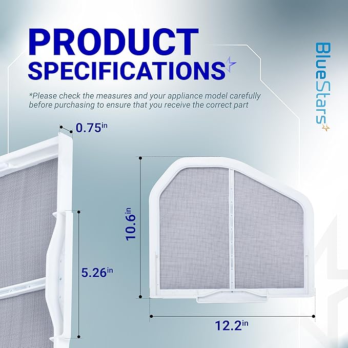 [UPGRADED] BlueStars W10120998 Dryer Lint Screen Filter – Durable Stainless Steel – Compatible with Whirlpool, Kenmore, Maytag, Roper & Sears – Replaces W10049360 PS1491676 8066170 W10049370 AP3967919